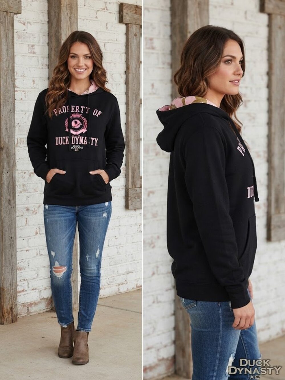 Duck Dynasty Black Pink Hoodie Pullover Women's Sweatshirt - Size Medium NEW